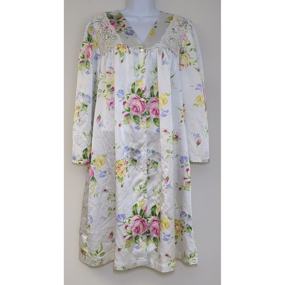 Vintage EVE STILLMAN‎ Nightgown Gown Floral Lace Cottagecore Satin Pockets Small - Picture 1 of 12